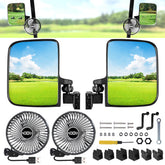 NOKINS No Drilling Golf Cart Mirrors & Fans | 2-Pack | Fits 0.75"/1"/1.25" Square Tube, Club Car/EZGO/Yamaha | 180° Adjustable
